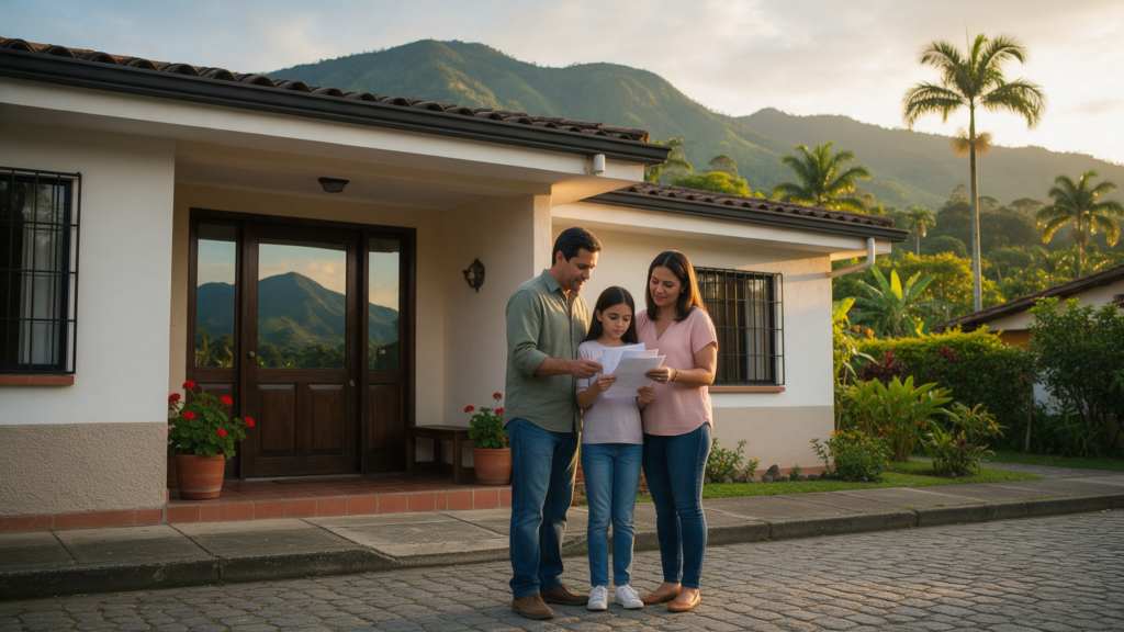Familia caleña revisando la póliza de seguro de su vivienda después del terremoto